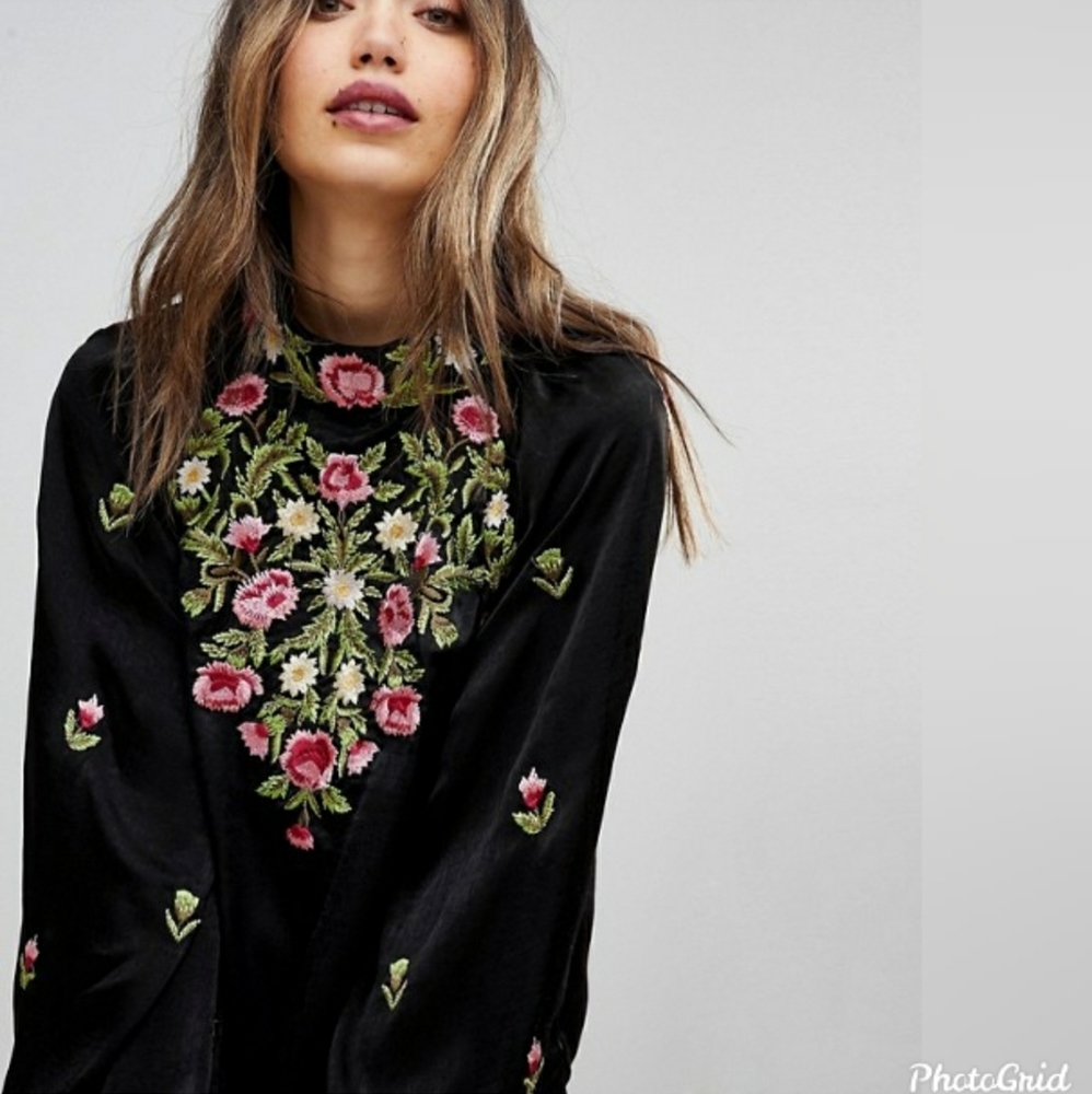 NWT Free People Jessica Embroidered Satin Blouse Size Medium